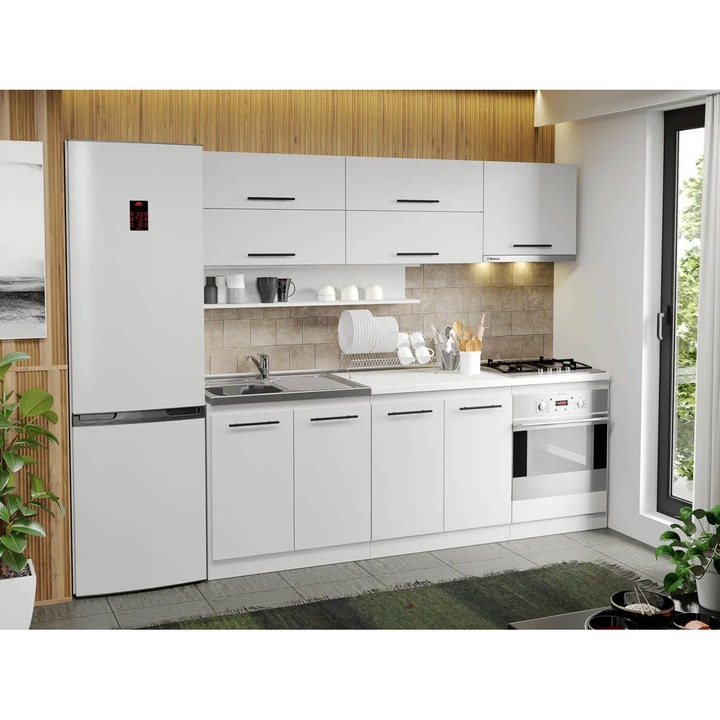 Set Mobila Bucatarie, 41, Alba Sofi, 220 cm, Blat 38mm, Termorezistent