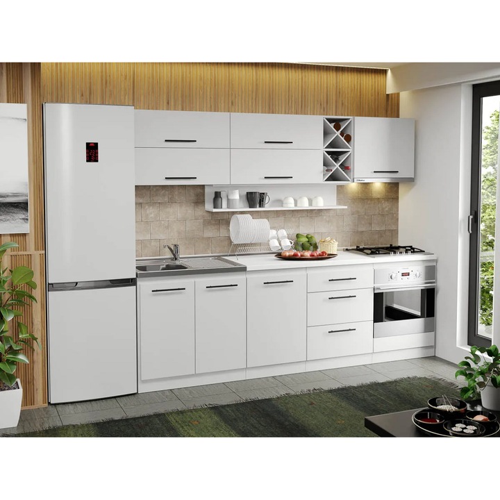 Set Mobila Bucatarie, 50, Alba Sofi, 250cm, Blat 38mm, Termorezistent