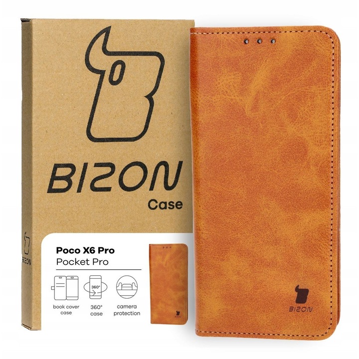 Калъф за телефон, Bizon, Pocket Pro, Модел, съвместим с Xiaomi Poco X6 Pro 5G, Кафяв