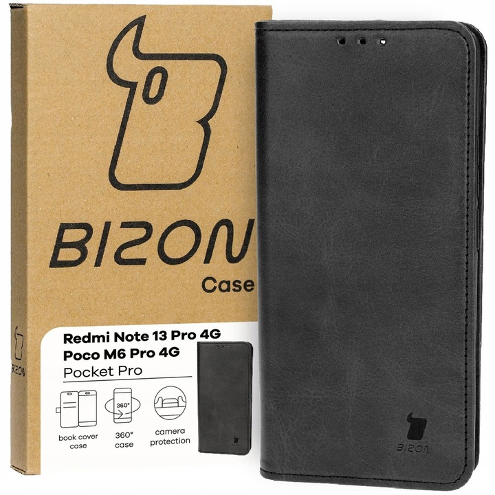 Калъф за телефон, Bizon, Pocket Pro, Модел, съвместим с Xiaomi Redmi Note 13 Pro 4G / Xiaomi Poco M6 Pro 4G, Черен