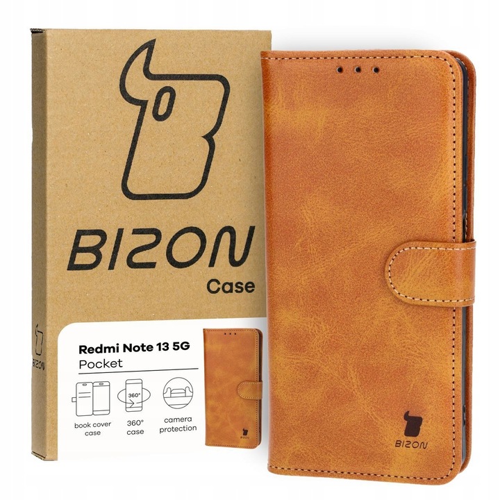 Калъф за телефон, Bizon, Pocket, Модел, съвместим с Xiaomi Redmi Note 13 Pro 5G / Xiaomi Poco X6, Кафяв