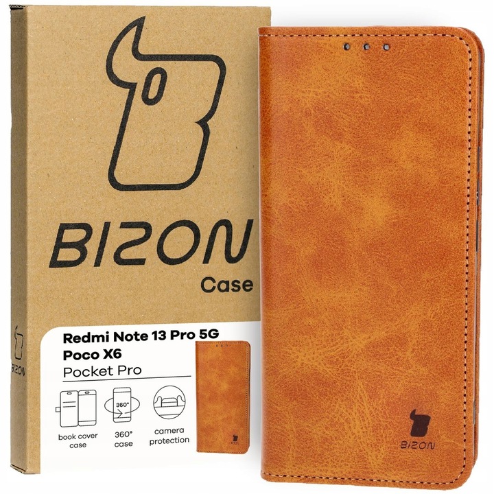 Калъф за телефон, Bizon, Pocket Pro, Модел, съвместим с Xiaomi Redmi Note 13 Pro 5G / Xiaomi Poco X6, Кафяв
