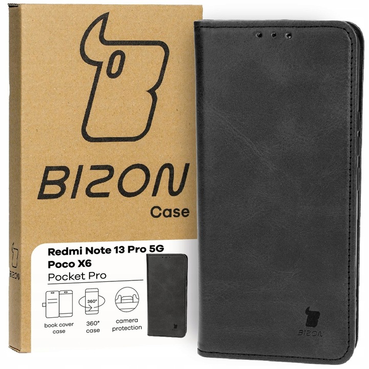 Калъф за телефон, Bizon, Pocket Pro, Модел, съвместим с Xiaomi Redmi Note 13 Pro 5G / Xiaomi Poco X6, Черен