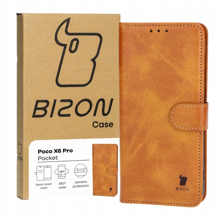 Калъф за телефон, Bizon, Pocket, Модел, съвместим с Xiaomi Poco X6 Pro 5G, Кафяв