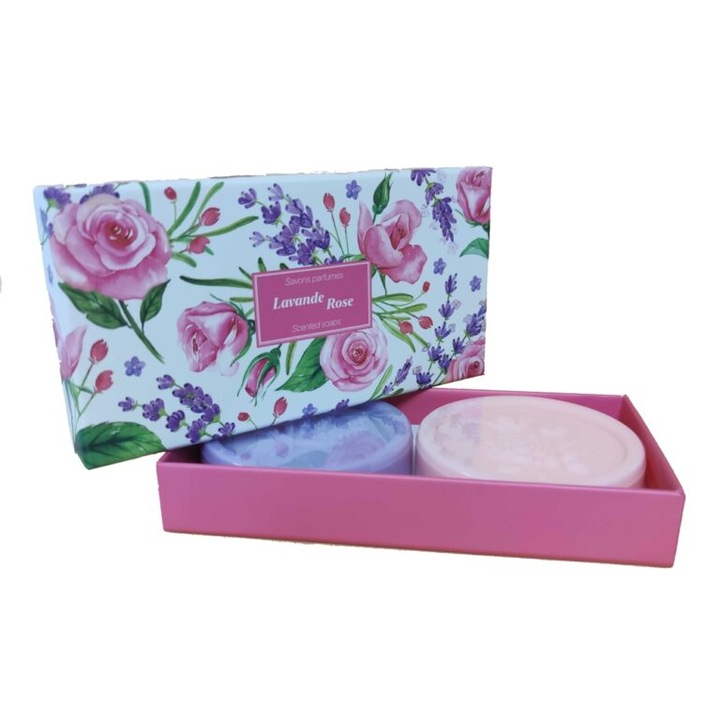 2 db-os levendula és rózsa illatú szappan készlet, 100g