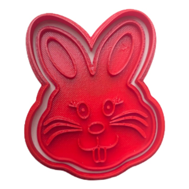 Forma de taiat biscuiti, fursecuri, prajituri, fondant, lut, din plastic, rosu, tema Paste, Printat 3D, Iepure, 85x69x11 mm