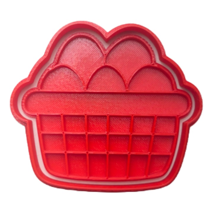 Forma de taiat biscuiti, fursecuri, prajituri, fondant, lut, din plastic, rosu, tema Paste, Printat 3D, Cosulet, 85x96x12 mm