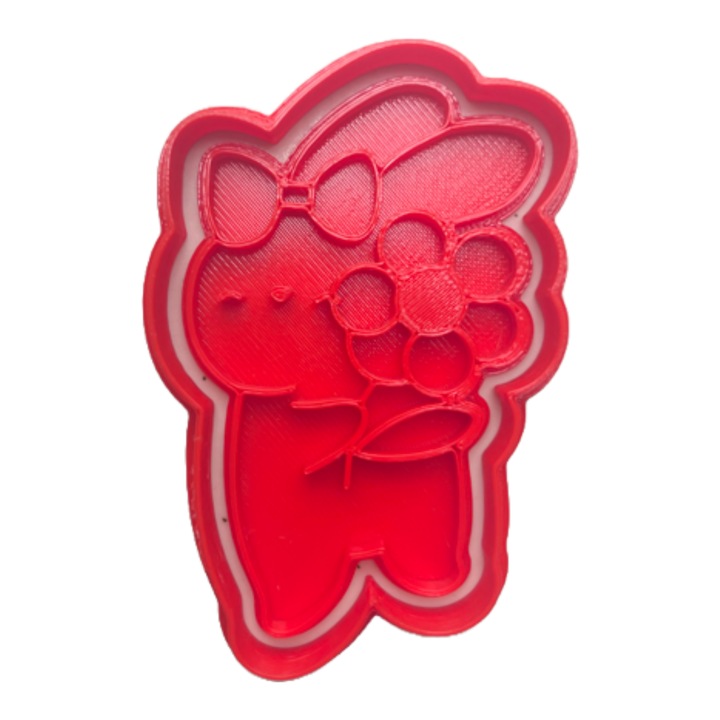 Forma de taiat biscuiti, fursecuri, prajituri, fondant, lut, din plastic, rosu, tema Paste, Printat 3D, Iepuras cu floare, 85x56x11 mm