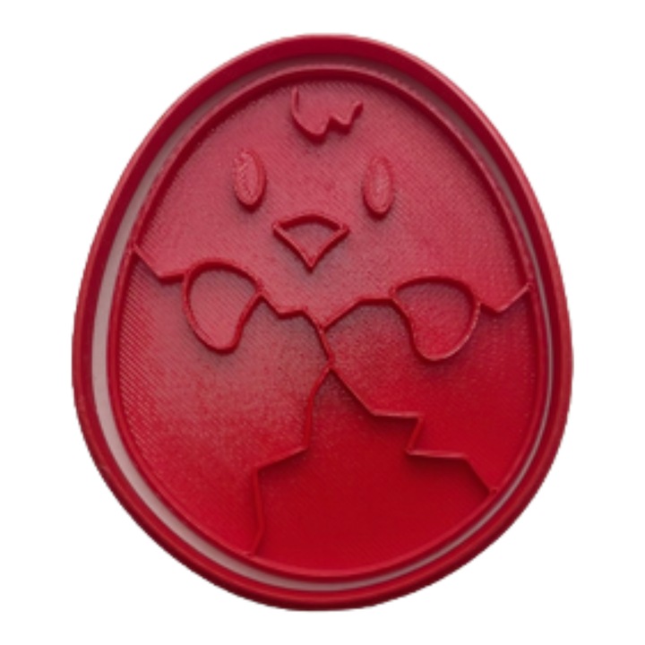 Forma de taiat biscuiti, fursecuri, prajituri, fondant, lut, din plastic, rosu, tema Paste, Printat 3D, Ou cu pui, 89x77x10 mm