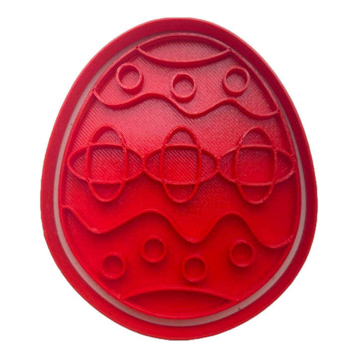 Forma de taiat biscuiti, fursecuri, prajituri, fondant, lut, din plastic, rosu, tema Paste, Printat 3D, Ou traditional, 89x77x10 mm