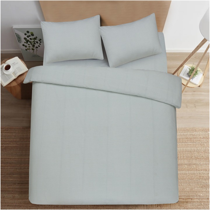Спално бельо Kring за 2-ма души, 4 части, 100% памук 132TC Striped, Зелен