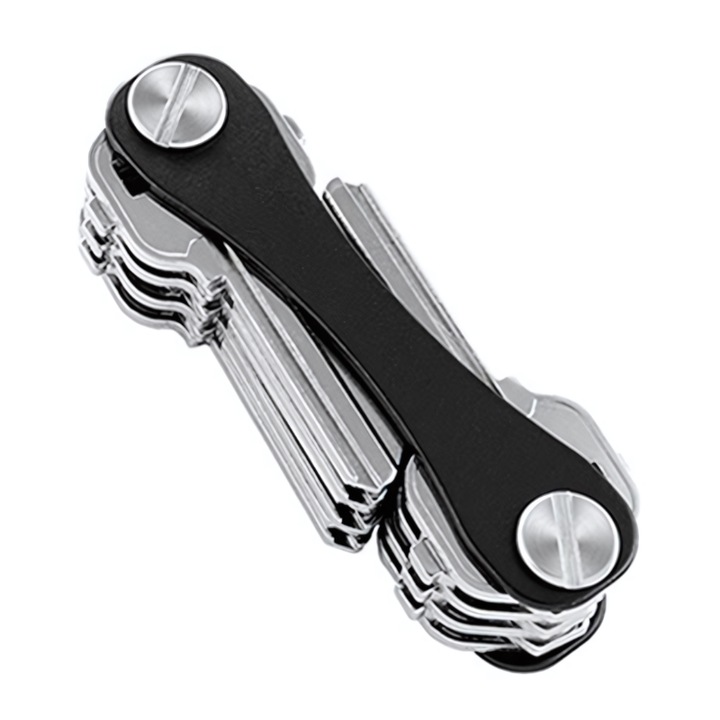 Компактен метален органайзер за ключове, издръжлив, лесен за използване, черен