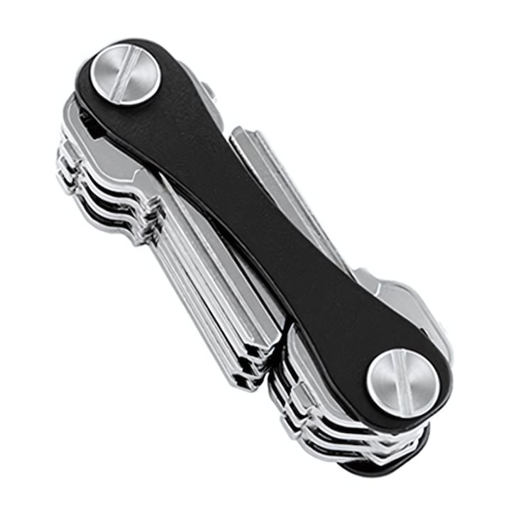 Kompakt fém kulcstartó, tartós, könnyen használható, fekete