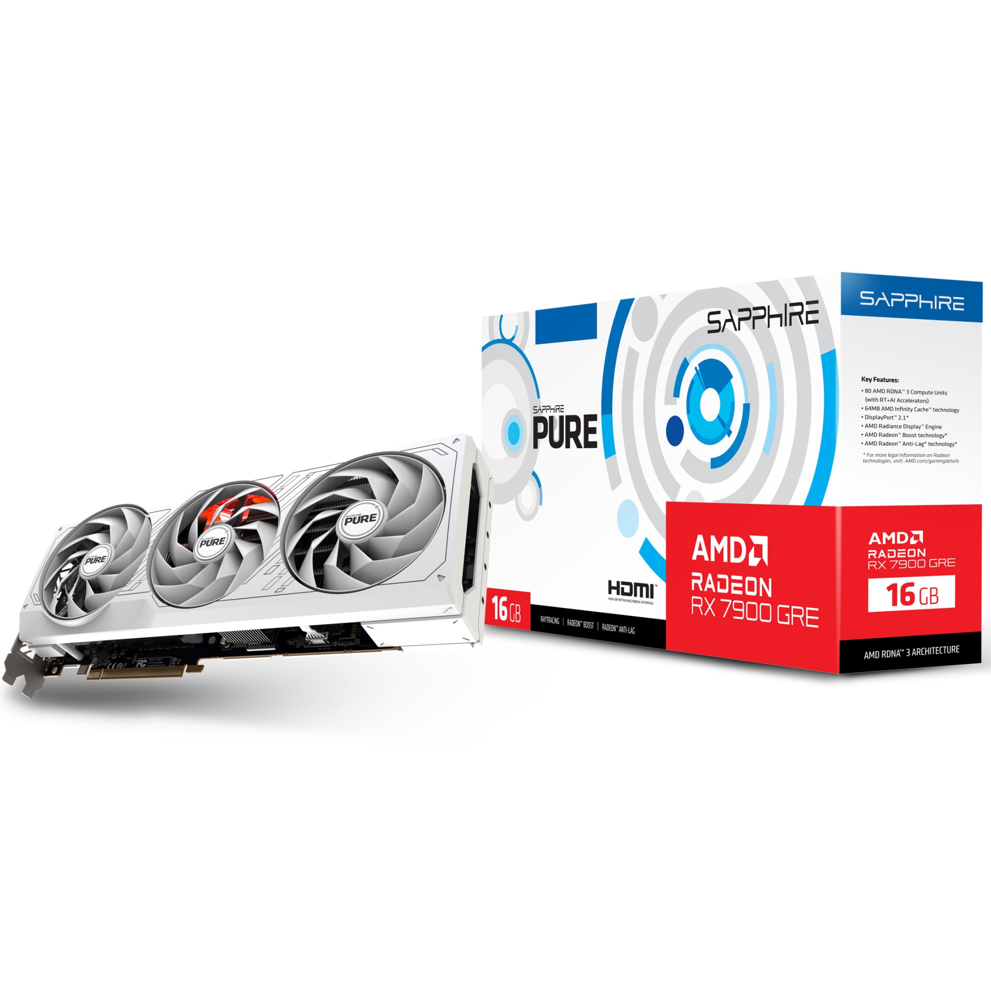 Placa video SAPPHIRE PURE AMD Radeon™ RX 7900 GRE, 16GB GDDR6, 256