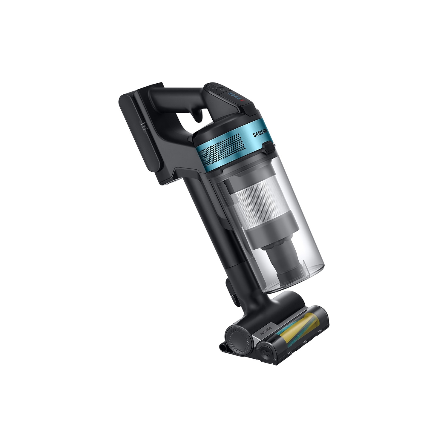 Aspirator vertical Samsung Jet75E Pet VS20B75AGR1/GE, 21.6V, 550W consum energie, Digital Inverter, Filtrare 99.999% , Display LED, Perie Turbo, Perie Pet, Autonomie 60 min, Negru/Verde