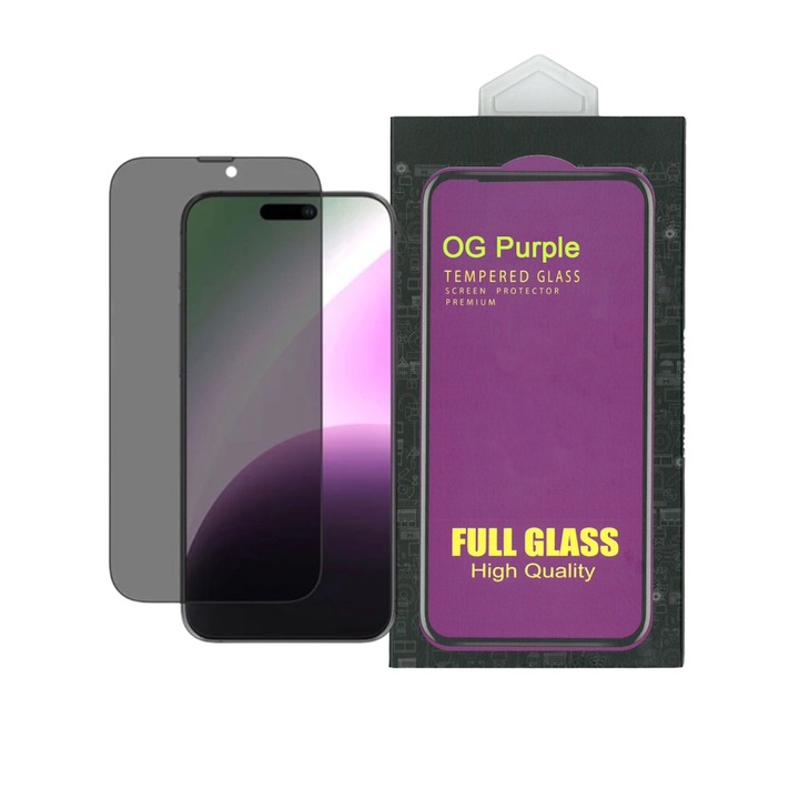 Folie Privacy OG Purple compatibil iphone 13 Pro -13 - 14, Protectie Profesionala Ecran 3D, full cover