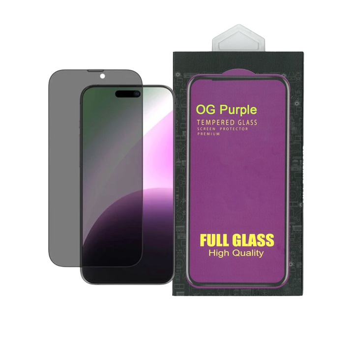 Folie Privacy OG Purple compatibil iphone 15 Plus, Protectie Profesionala Ecran 3D, full cover
