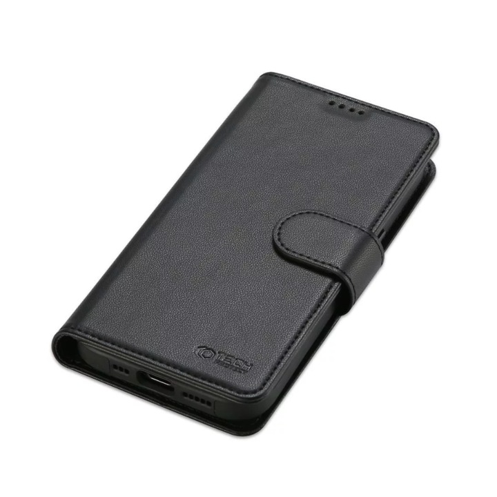 Telefontok Xiaomi Redmi 14C kompatibilis - Tech- Protect Wallet - fekete bőr könyvtok, ráhajtófüllel