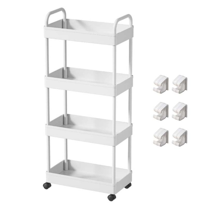 Tárolókocsi, Senmase, 4 polc, Rozsdamentes acél/műanyag, 40x22x92,5cm, Fehér