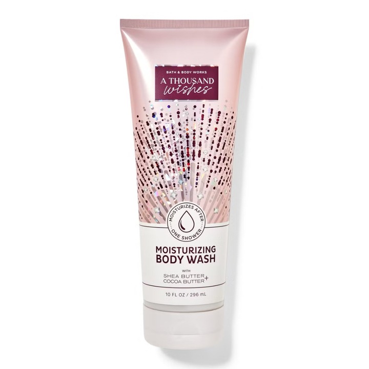 Gel de dus hidratant A Thousand Wishes, 296 ml, Bath & Body Works (aroma de gutuie stralucitoare, bujori cristalini si crema de migdale)