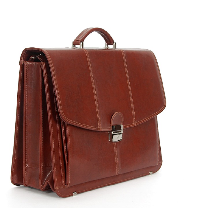 Laptop aktatáska férfiaknak 3 rekesszel, barna natúr bőr