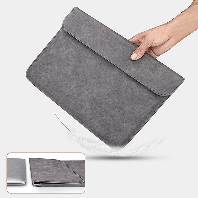 Husa protectie laptop 14.1"/15.6", piele ecologica, inchidere magnetica orizontala, gri
