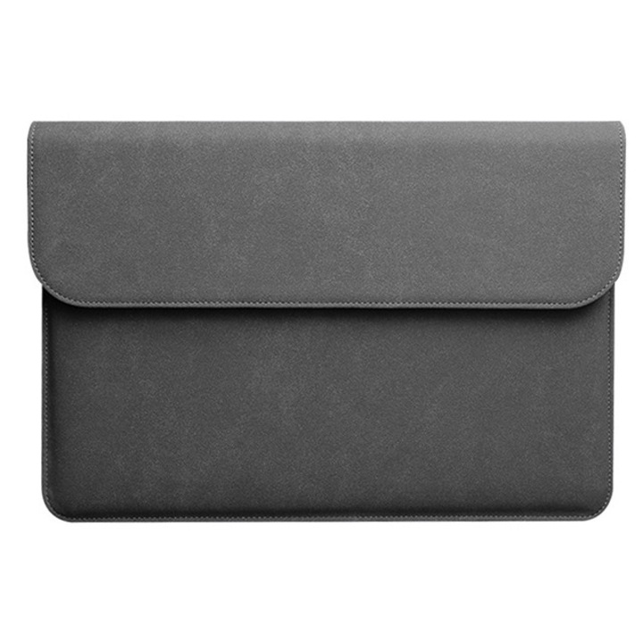 Husa protectie laptop 14.1"/15.6", piele ecologica, inchidere magnetica orizontala, gri