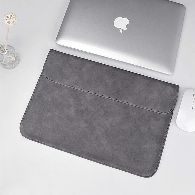 Husa protectie laptop 14.1"/15.6", piele ecologica, inchidere magnetica orizontala, gri