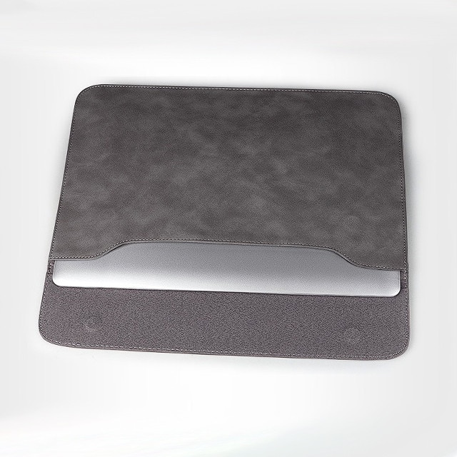 Husa protectie laptop 14.1"/15.6", piele ecologica, inchidere magnetica orizontala, gri