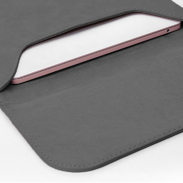 Husa protectie laptop 14.1"/15.6", piele ecologica, inchidere magnetica orizontala, gri