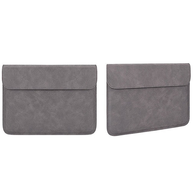 Husa protectie laptop 14.1"/15.6", piele ecologica, inchidere magnetica orizontala, gri
