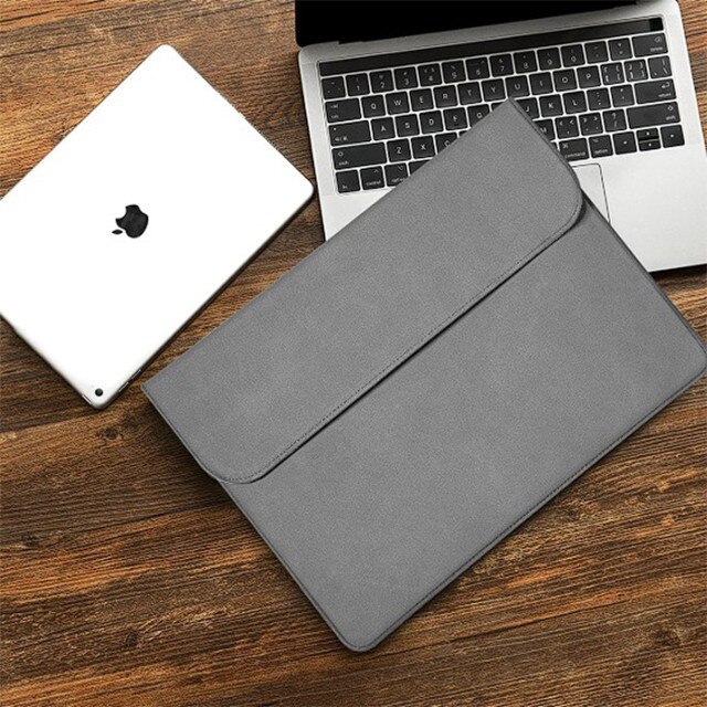 Husa protectie laptop 14.1"/15.6", piele ecologica, inchidere magnetica orizontala, gri
