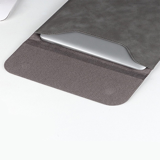 Husa protectie laptop 14.1"/15.6", piele ecologica, inchidere magnetica orizontala, gri