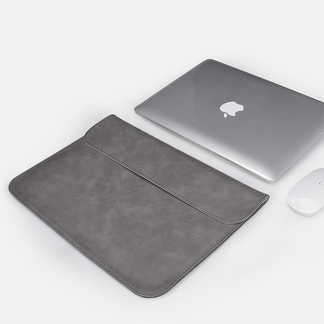 Husa protectie laptop 14.1"/15.6", piele ecologica, inchidere magnetica orizontala, gri