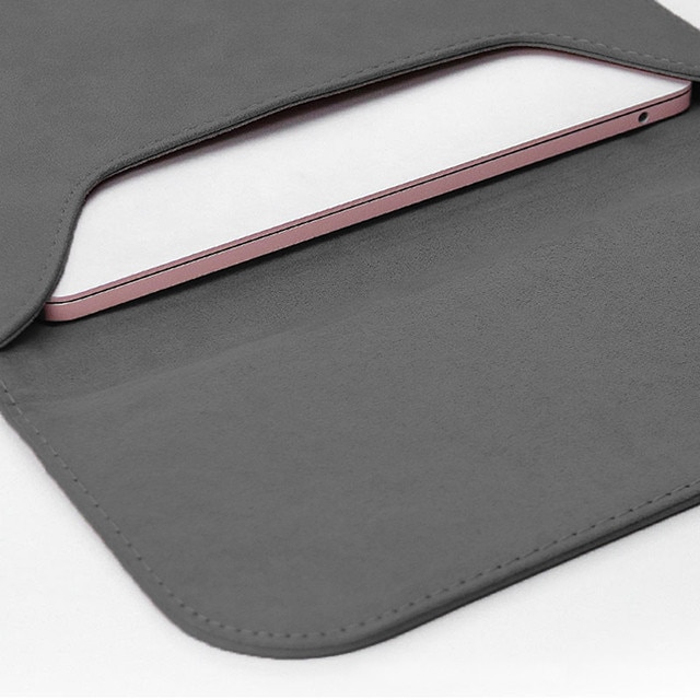 Husa protectie laptop 14.1"/15.6", piele ecologica, inchidere magnetica orizontala, gri