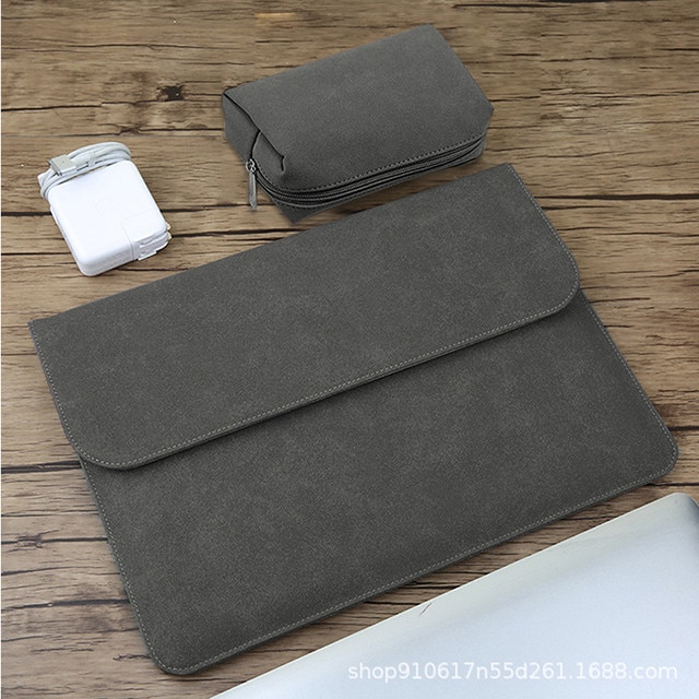 Husa protectie laptop 14.1"/15.6", piele ecologica, inchidere magnetica orizontala, gri
