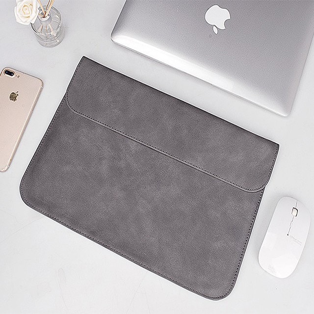 Husa protectie laptop 14.1"/15.6", piele ecologica, inchidere magnetica orizontala, gri