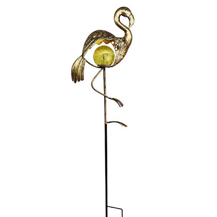 Napelemes lámpa, Senmase, Flamingo modell, LED, 19x7,5x40cm, Arany