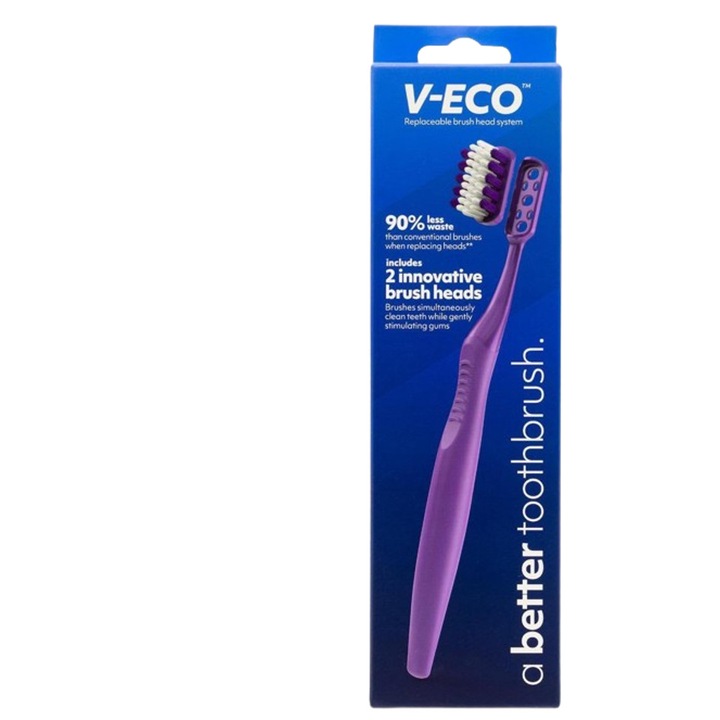V-Eco fogkefe, lila, cserélhető kefefej és védőtok