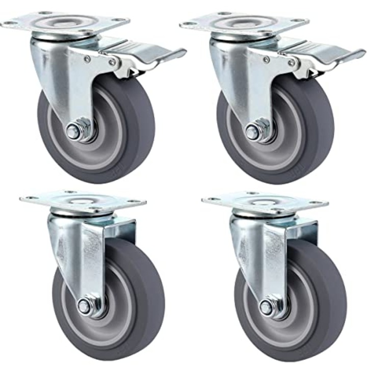 Set 4 roti pivotante, eBA®, 2 roti cu sistem de franare, rotire la 360 de grade, sarcina maxima 220 kg, diametrul rotii 7 cm, latimea rotii 2 cm, inaltime totala 10 cm