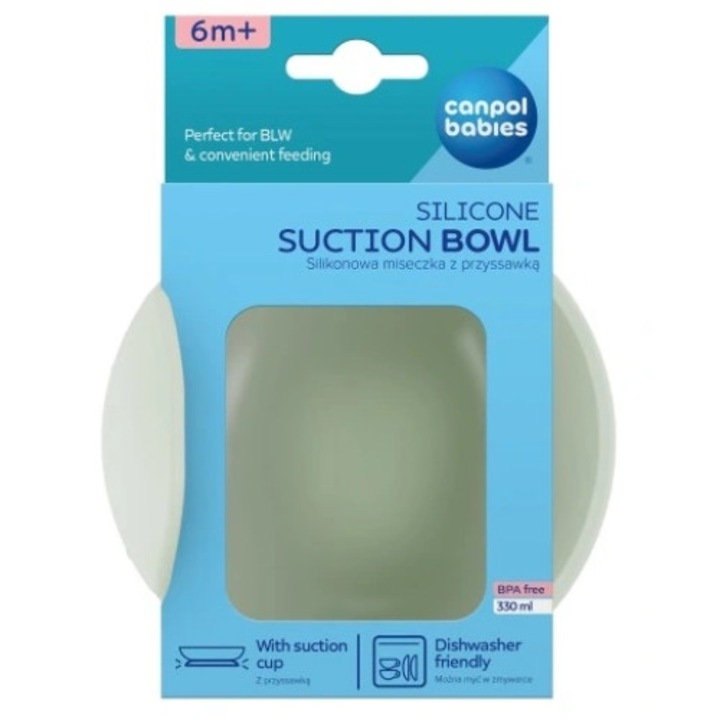 Cana din silicon cu ventuza Canpol babies, gri, 330ml, 6m+