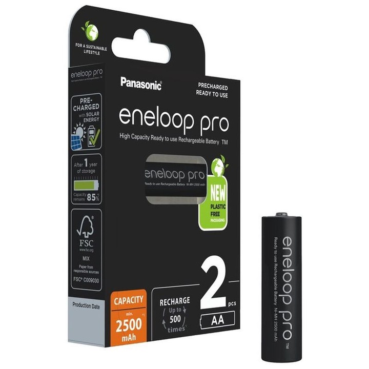 Baterii Panasonic Eneloop Pro AA 2500 mAh, 2 buc