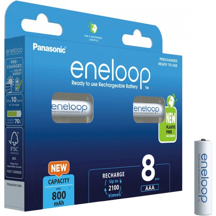 Panasonic Eneloop AAA 800 mAh elemek, 8 db