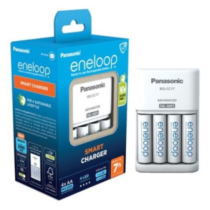 Incarcator Panasonic Eneloop BQ-CC17 + 4 baterii Eneloop AA 1900 mAh