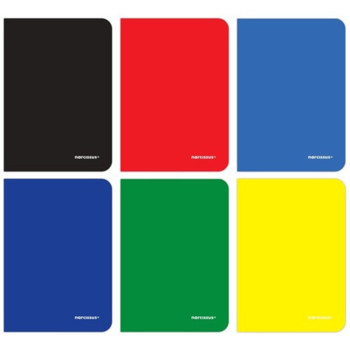 6 db A5-ös füzet készlet, Narcissus, kockás szélekkel, 80 oldal, PP borító, vegyes színek