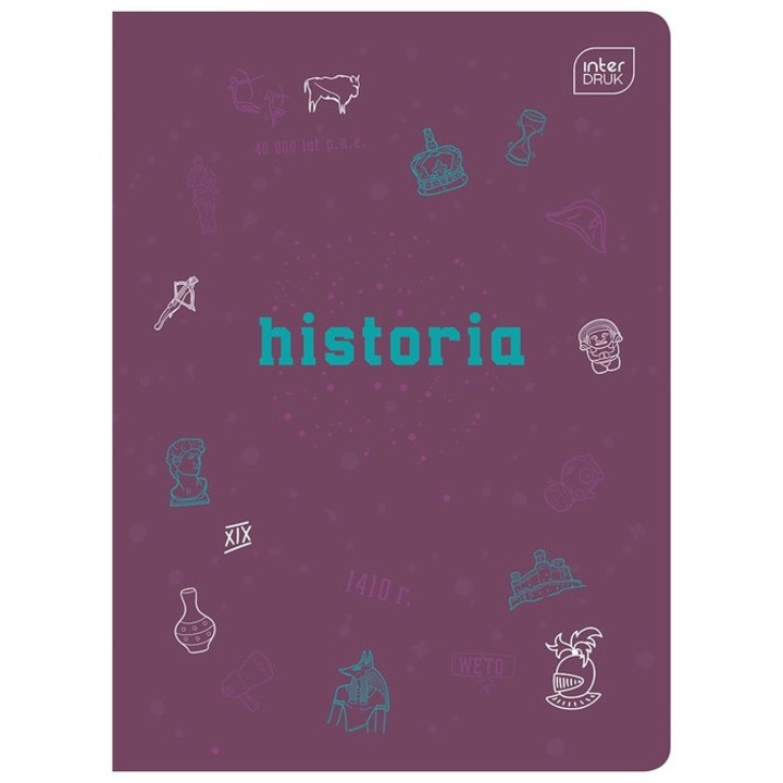 Set 10 caiete A5, 60 file in carouri, Interdruk, colturi rotunjite, acoperire hibrida, tematica istorie, Mov