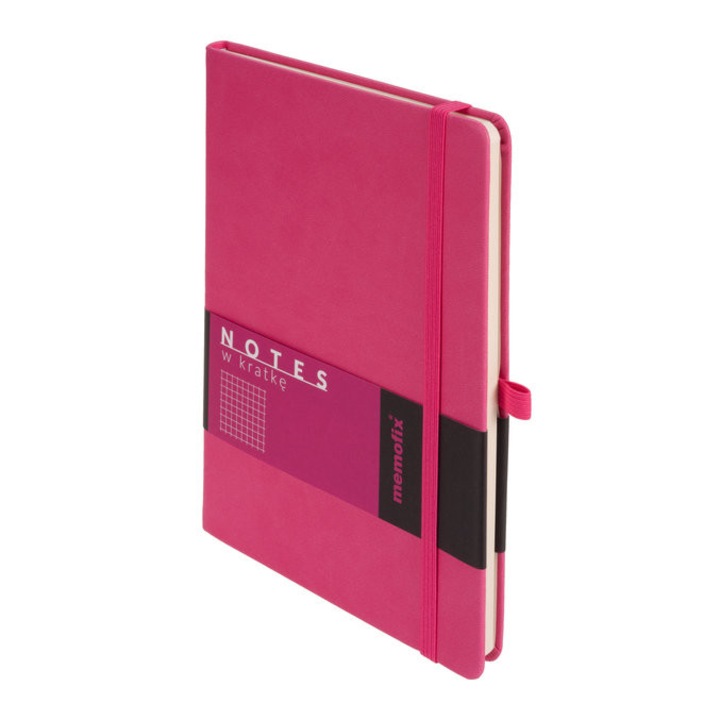 Caiet Memofix A5, coperta tare, hartie ecologica, 192 pagini, 142x203mm, cu elastice, roz