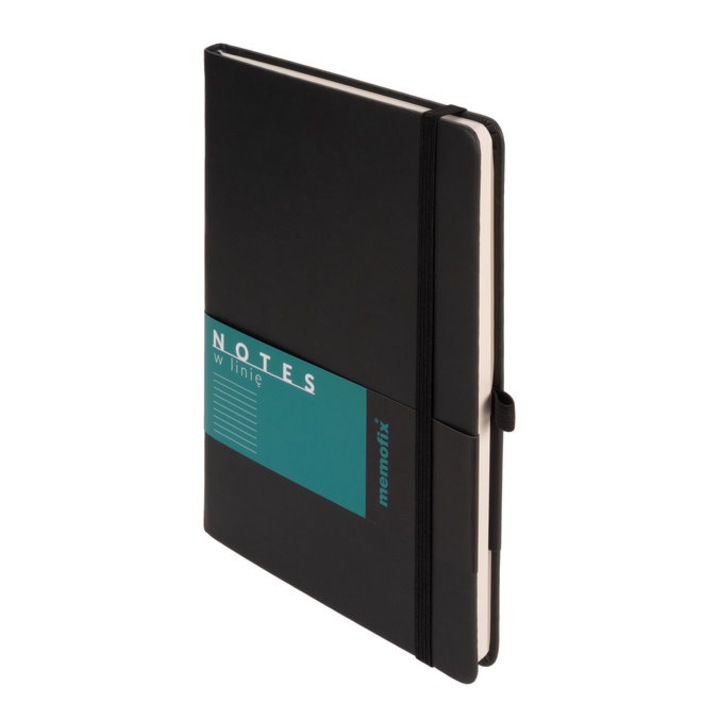 Agenda A5, coperta tare, piele ecologica, 192 pagini, neagra, 142x203mm