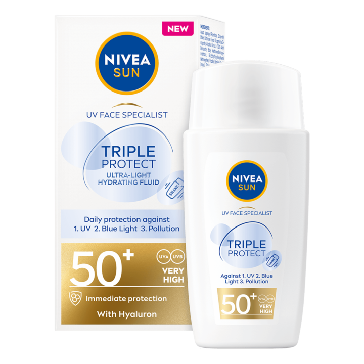 Слънцезащитен флуид Nivea sun triple protect skin, с FPS50+, 40 мл