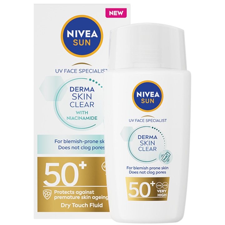 Fluid pentru ten NIVEA SUN Derma Skin Clear cu Niacinamida si SPF50+, 40 ml